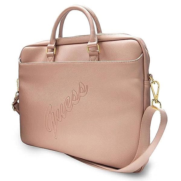 Torba Guess Saffiano Script na laptopa 16" - różowa