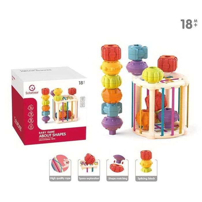 Куб логічний з резиночками 6 брязкалець,іграшка розвиваюча сортер