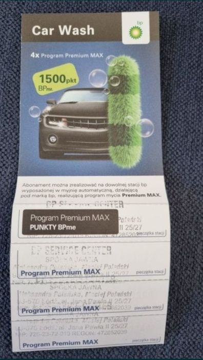 3 karnety na myjnie bp premium