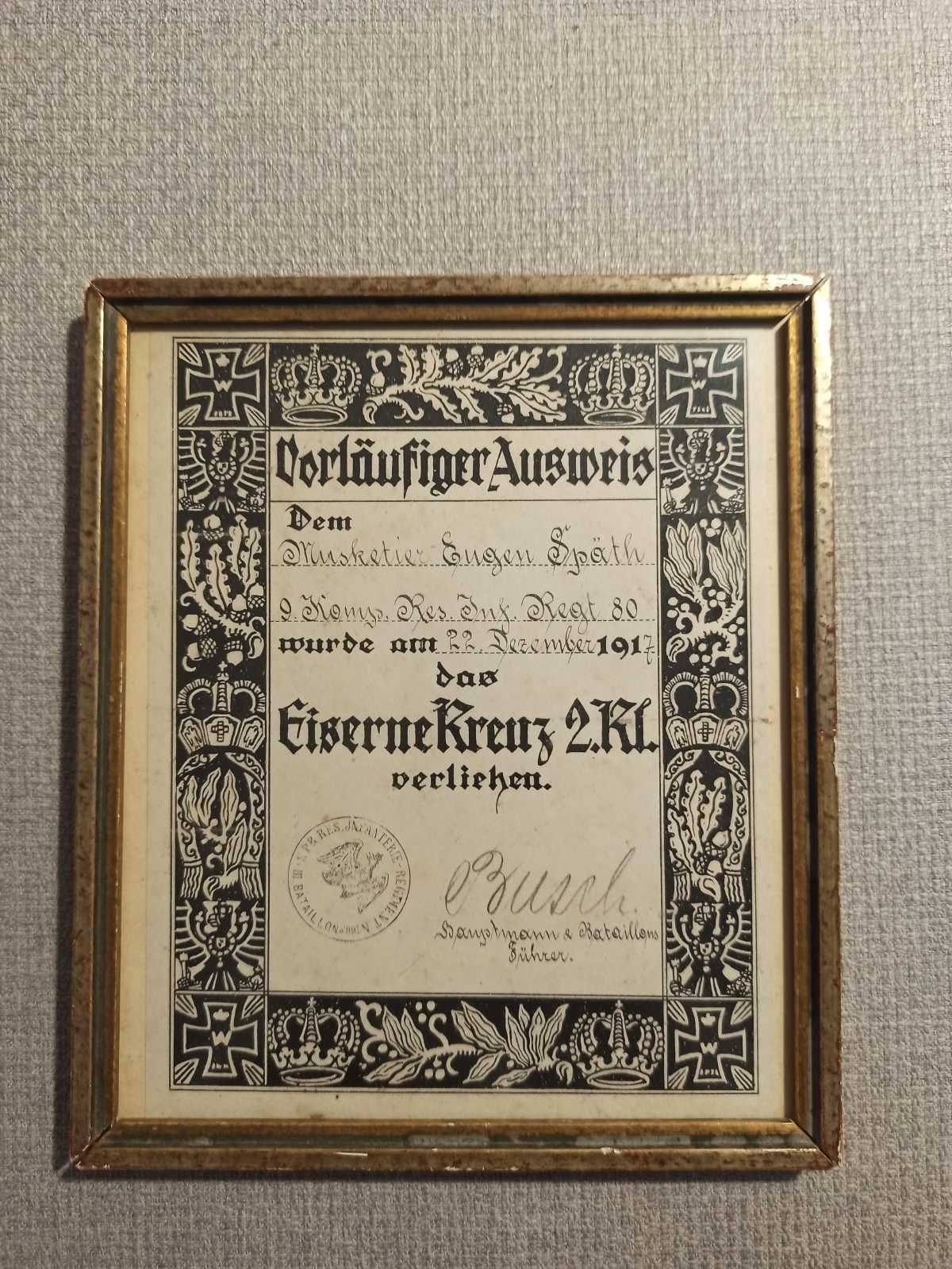 Nadanie krzyż żelazny 2 kl 1917 I wojna światowa Niemcy oprawione