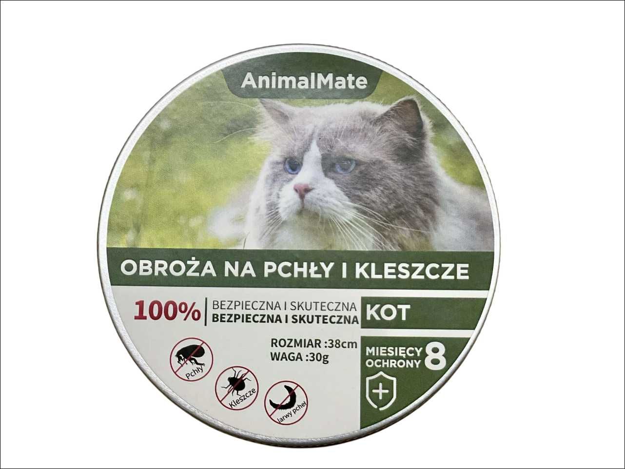 Obroża dla kota przeciw pchłom i kleszczom naturalna 38 cm Szara