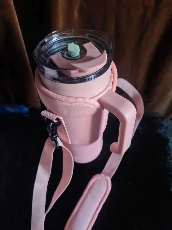 kubek termiczny 1100ml różowy z uchwytem+etui
