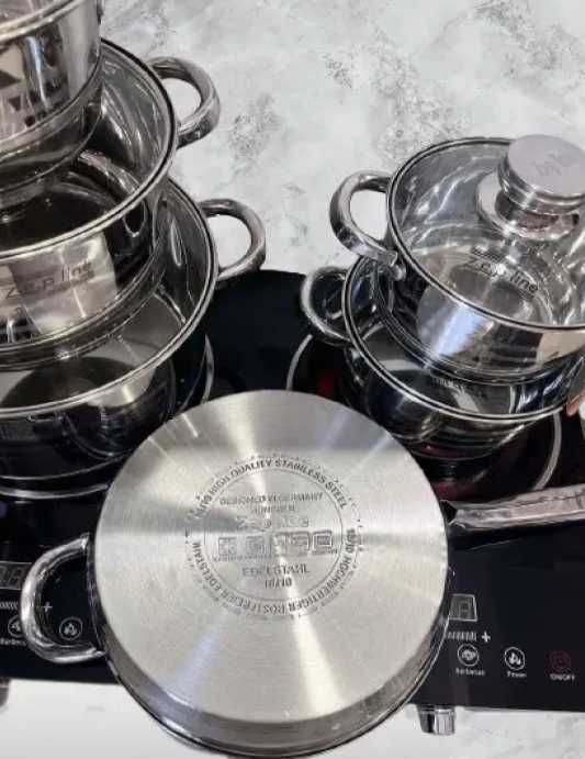 Набор стильной посуды из 12 предметов нержавеющая  сталь