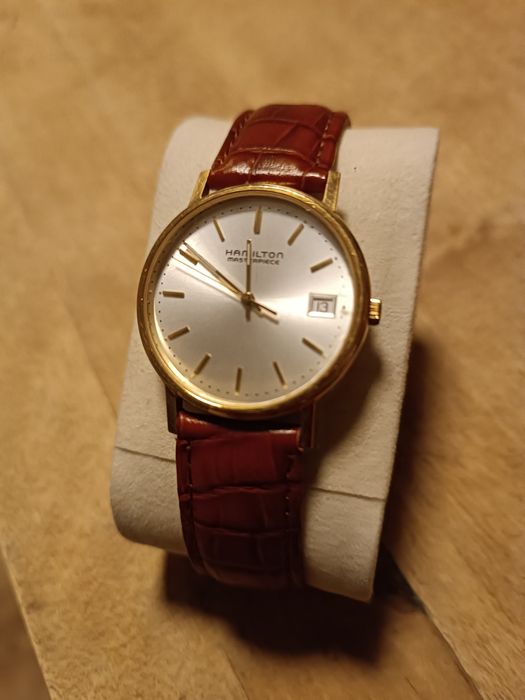 Hamilton męski, nowy pasek, pozłacany 10K G.filled