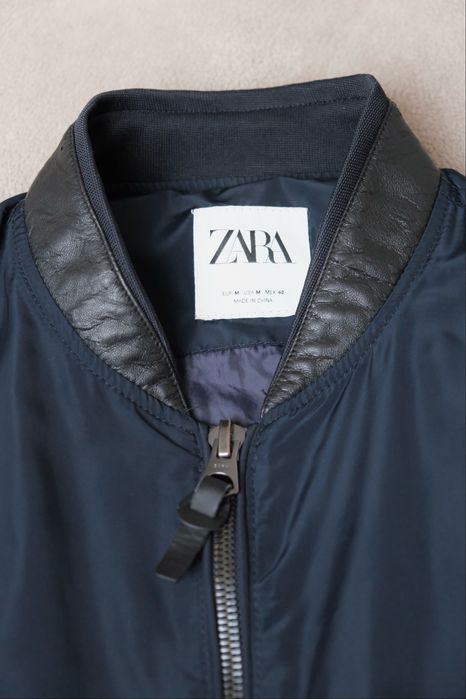 Granatowa bomberka z kołnierzykiem z ekoskóry