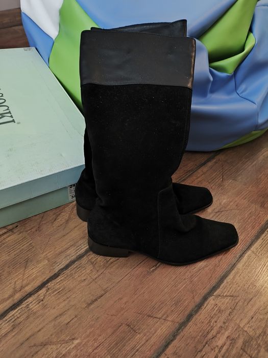 Czarne buty kozaki ocieplane skóra naturalna zamsz Lasocki 39 jak nowe