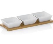 Zestaw miseczek z porcelany z bambusową podstawką
