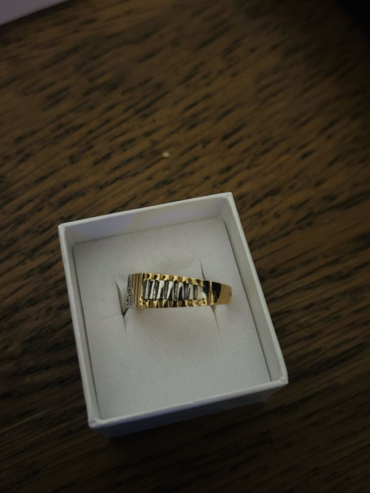 Anel masculino em ouro e ouro branco 19k pedras diamante com registo