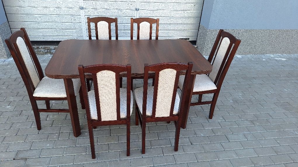 Nowe: Stół 80x140/180 + 6 krzeseł, orzech + kremowy, dostawa cała PL