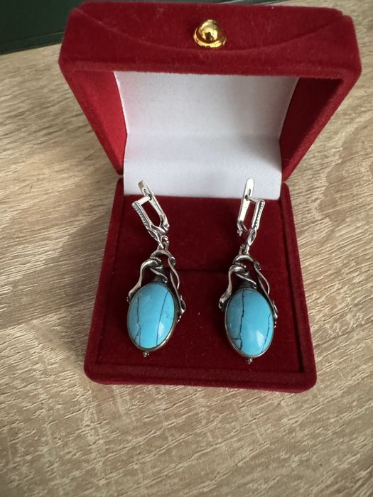 Сережки, серьги бирюза, серебро, срібні 925. Срібло, янтарь, бурштин