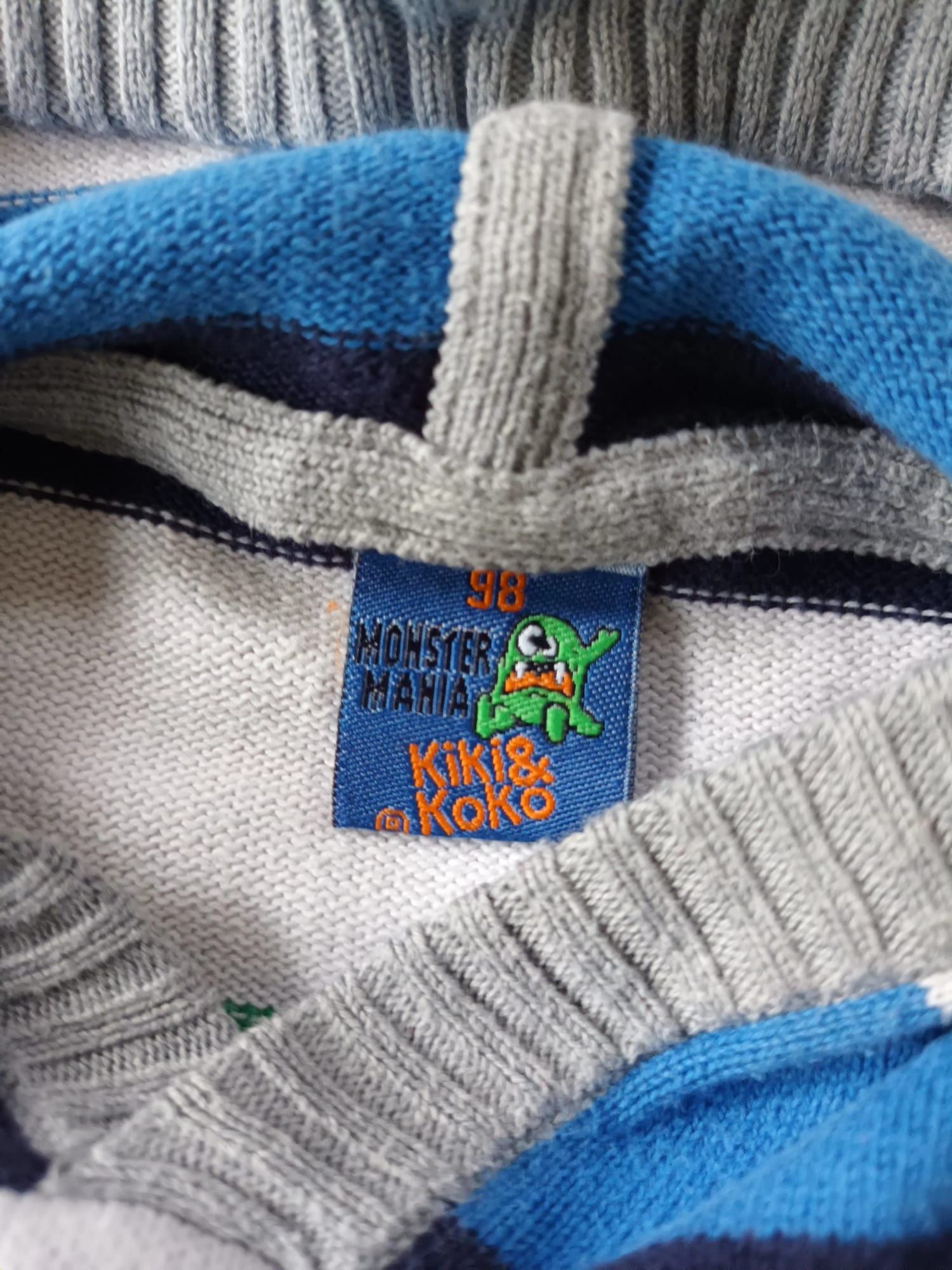 Kiki&Koko sweter sweterek hoodie 98 kolorowy paski z kapturem Monster