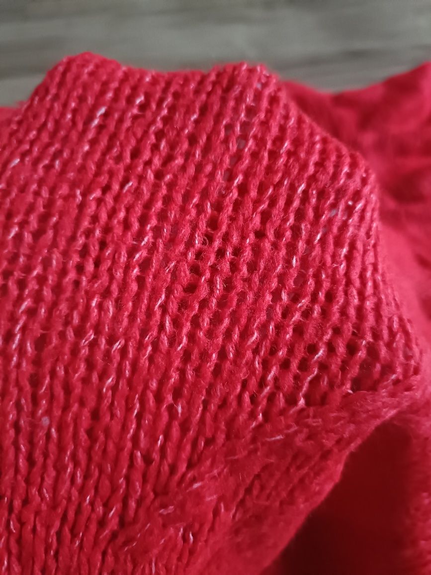 Sweter damski elegancki czerwony ns na święta z bufkami George S M