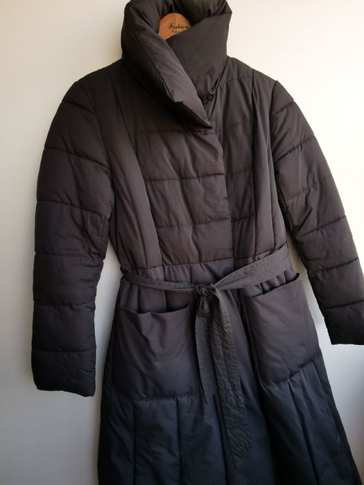 Теплая зимняя куртка серое пальто пуховик, размер S M L