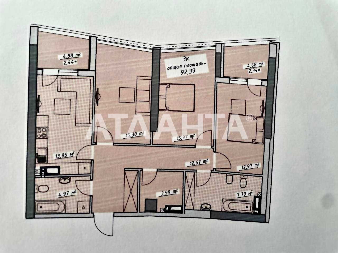 3-комн квартира, 2 секция в ЖК Атмосфера/Курортный пер
