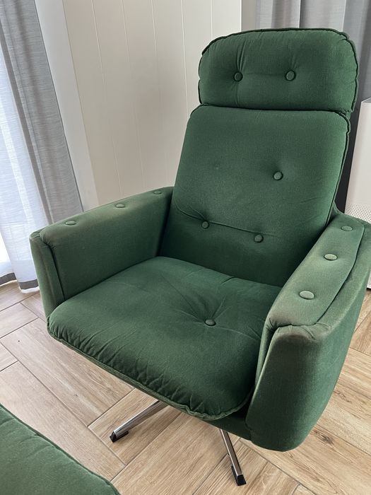 Fotel z podnozkiem duński mid century wysoki tapicerka obrotowy