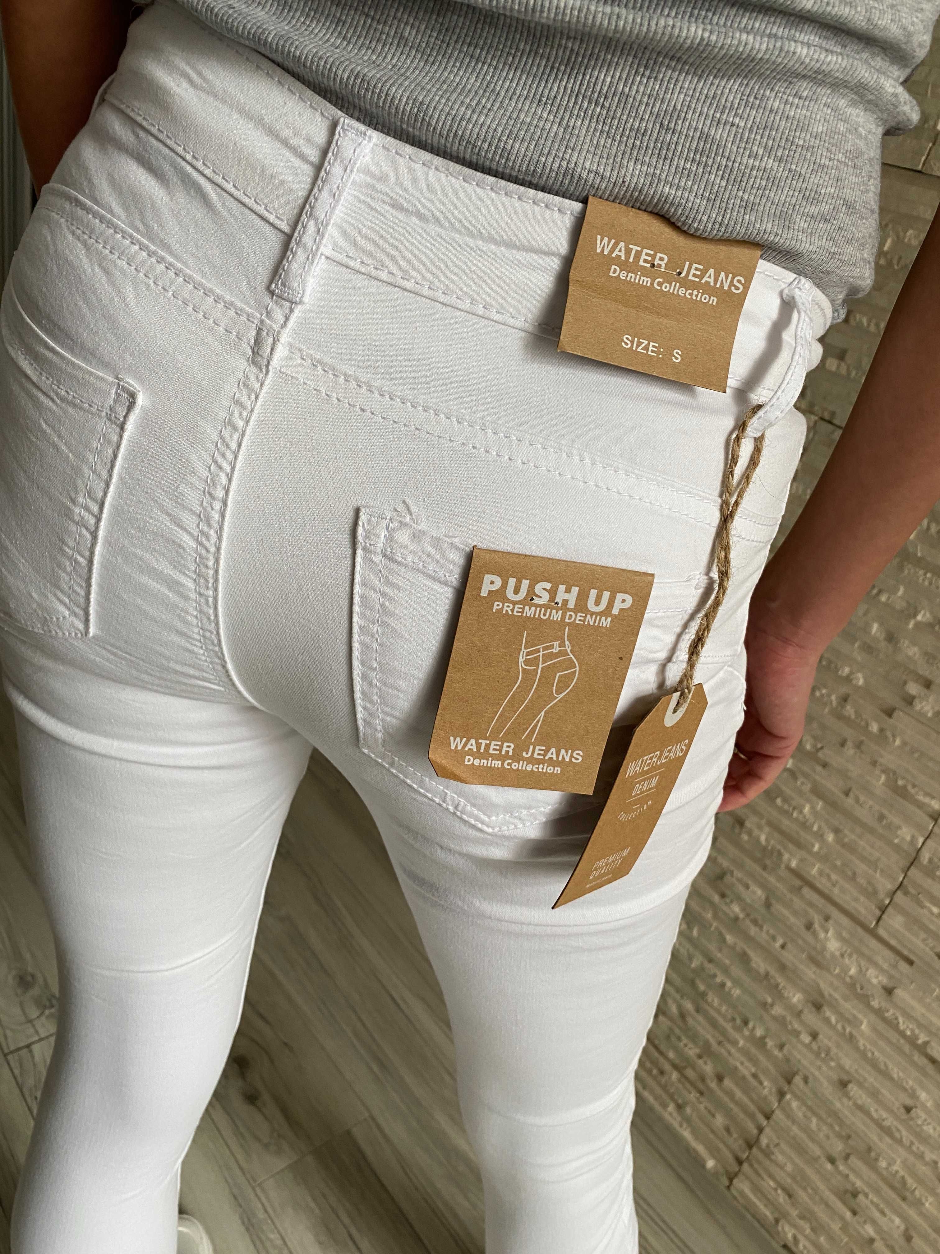 Water jeans nowe ultra miękkie rurki - białe push up S