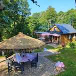 Domek z Jacuzzi Dębowy, Kaszuby wakacje staw, kominek, balia, nocleg