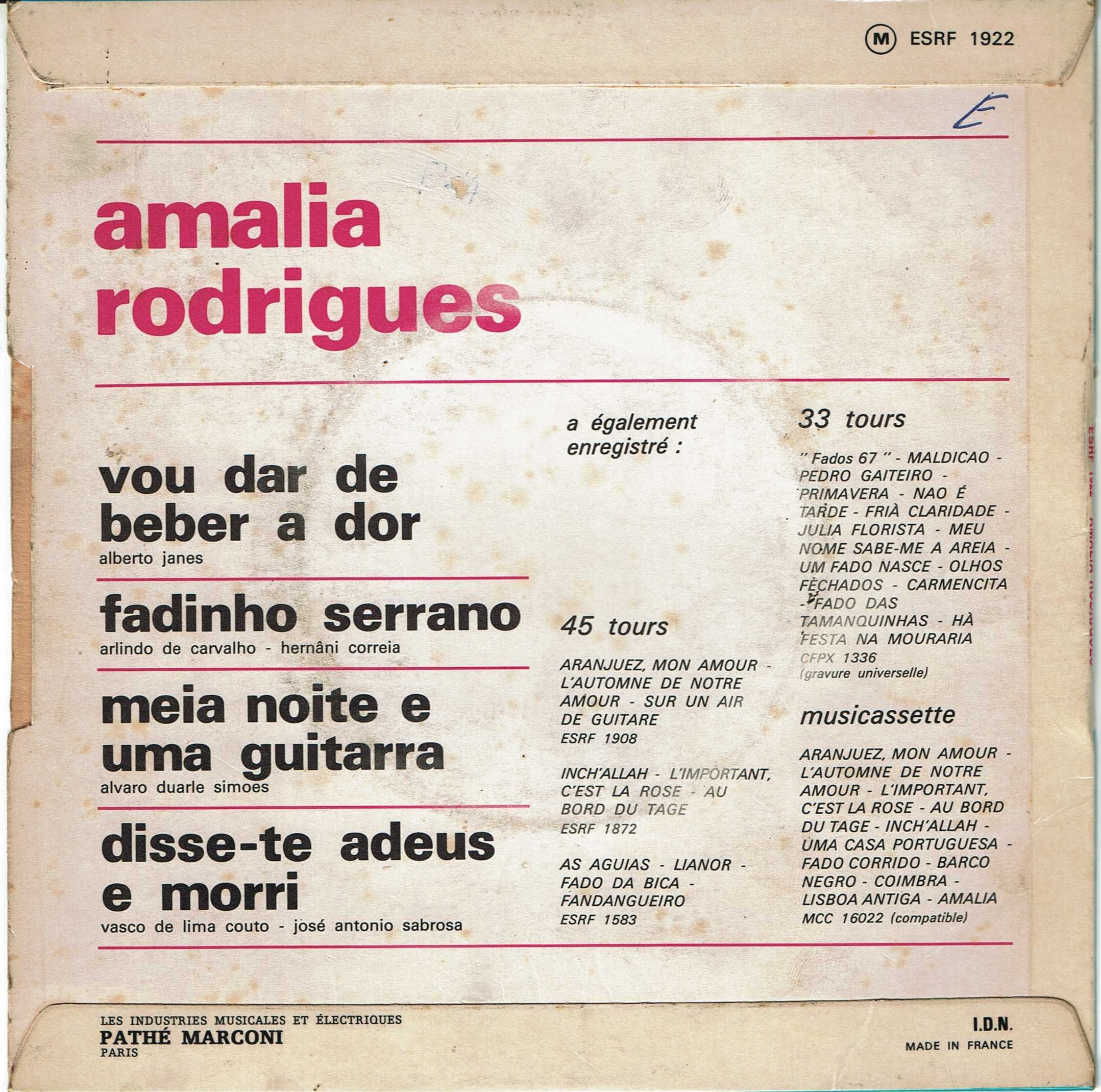 Amália Rodrigues - Vou dar de beber à dor- Vinil EP 45 Rpm - 1968