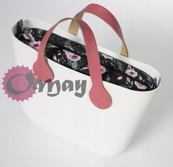 Czarny organizer do OBAG MINI róż pudrowy róże 2 kieszenie wkład OMAY