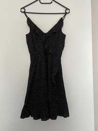 Czarna sukienka w kropki letnia H&M 36 S lato na ramiączkach