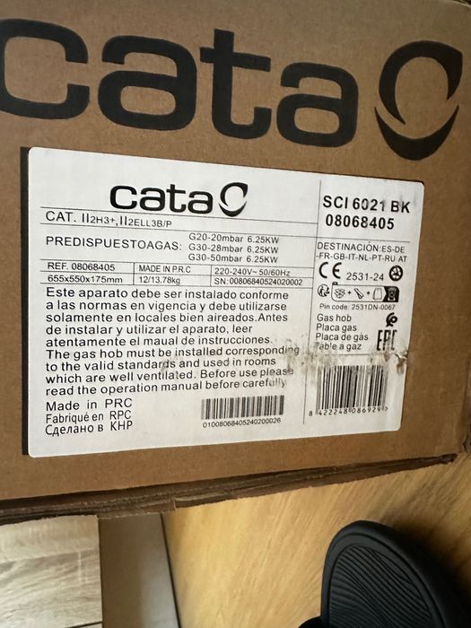 Cata Placa de gás SCI 6021 BK 3 queimadores ignição eletrónica,
