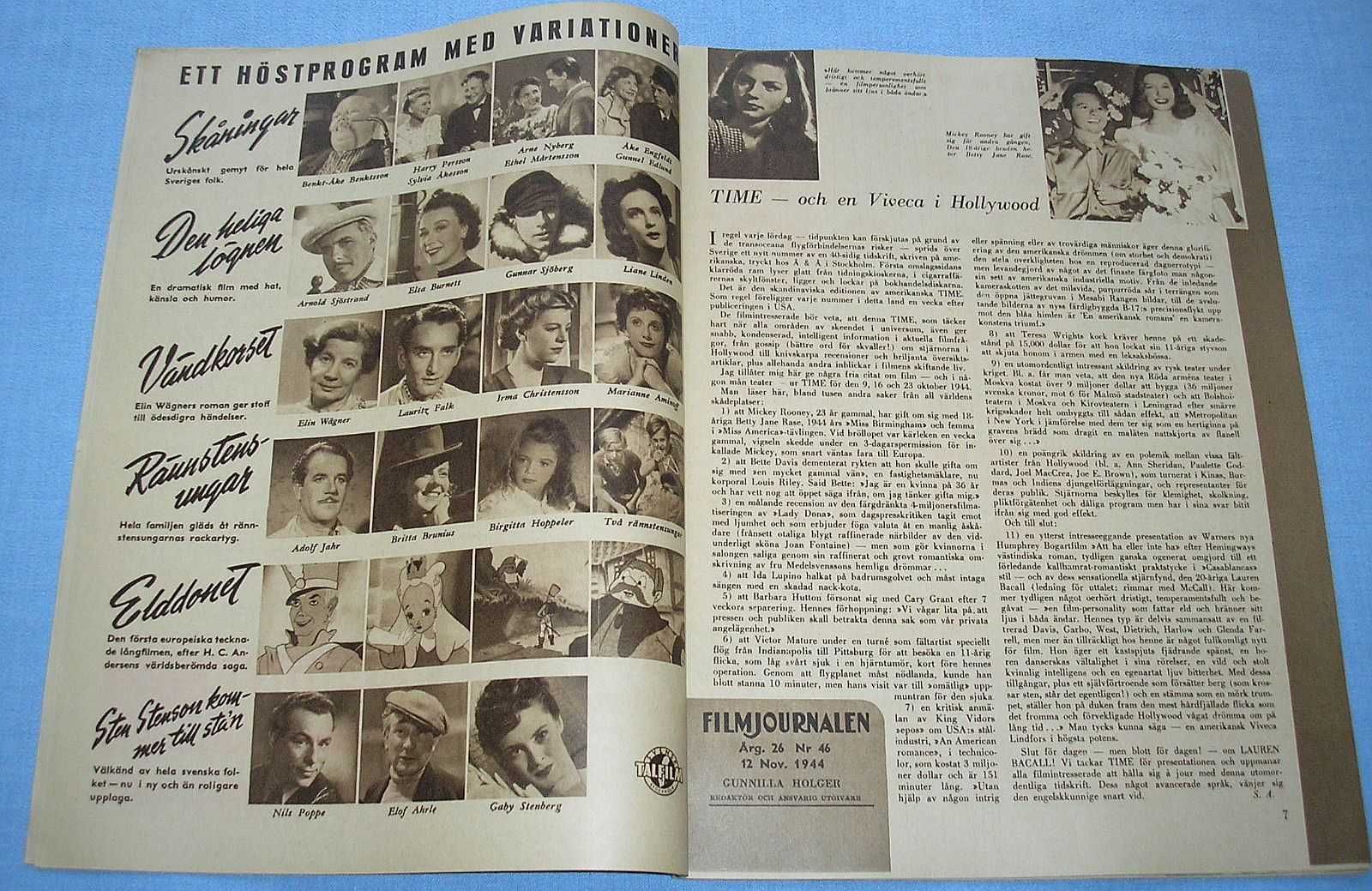 FilmJournalen nr 46 z 12 listopada 1944 r.  Sonja Wigert