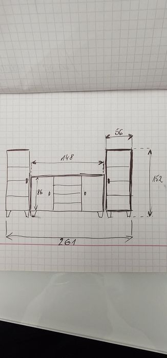 Meble drewniane,  komoda + 2 witryny