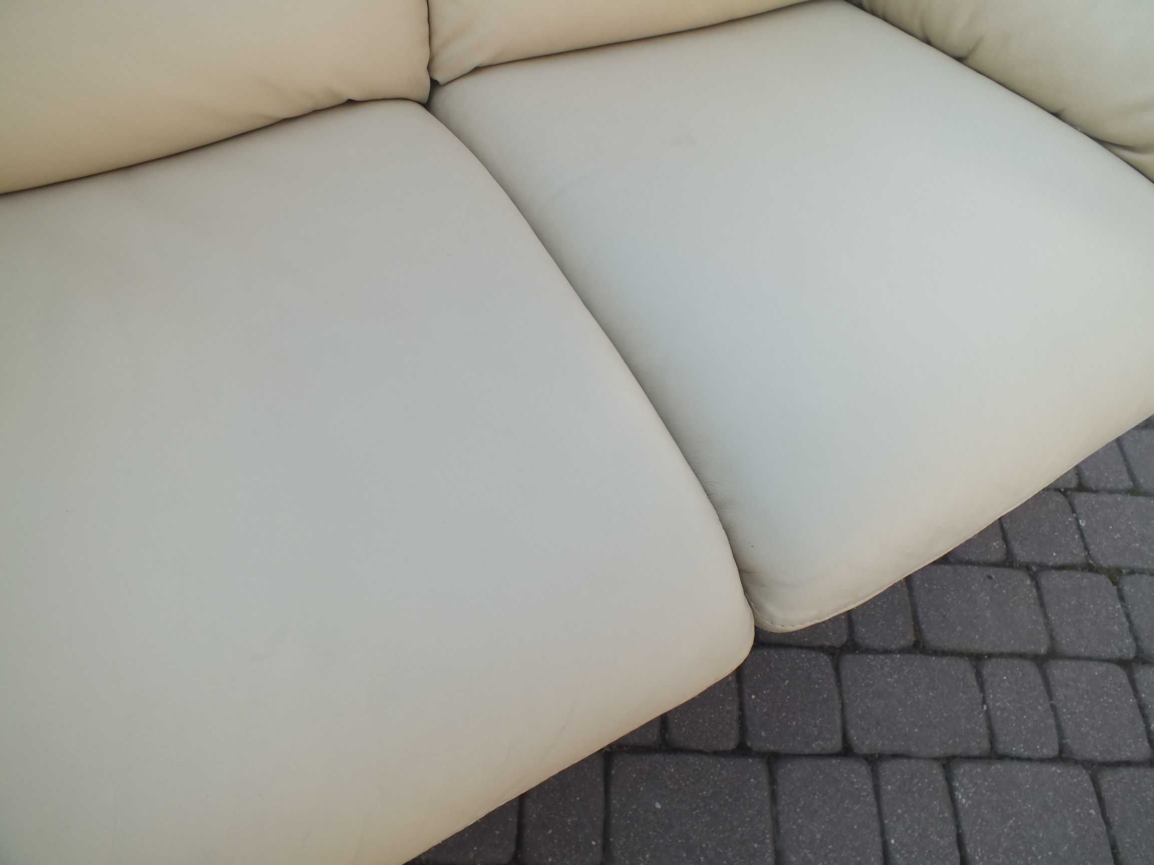 Zestaw kanap skórzanych 3+2+1 z funkcją relax kolor ecru.