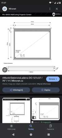 Ekran projekcyjny szkolny prezentacja elektryczny jak nowy 1:1 70"