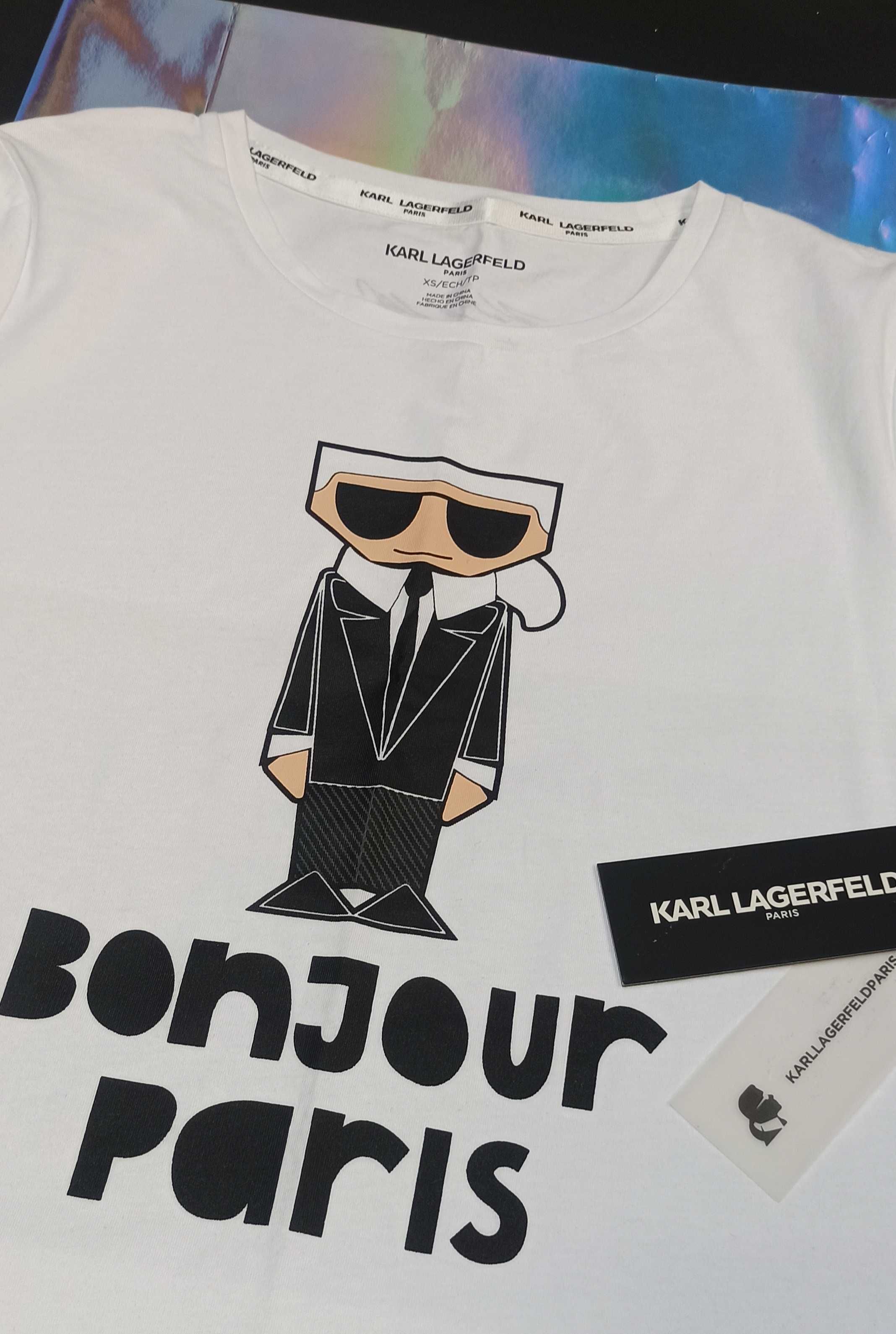 KARL LAGERFELD Oryginalny Damski T-Shirt Koszulka Top Bluzka Ludzik