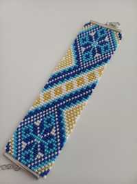 Браслет з бісеру синьо - жовтий, ручне плетіння