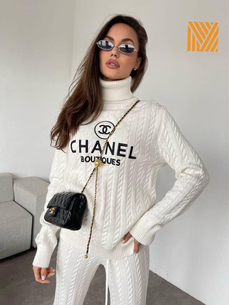 PREMIUM WINTER SALE Вязаный костюм CHANEL 2024 черный белый s m l xl