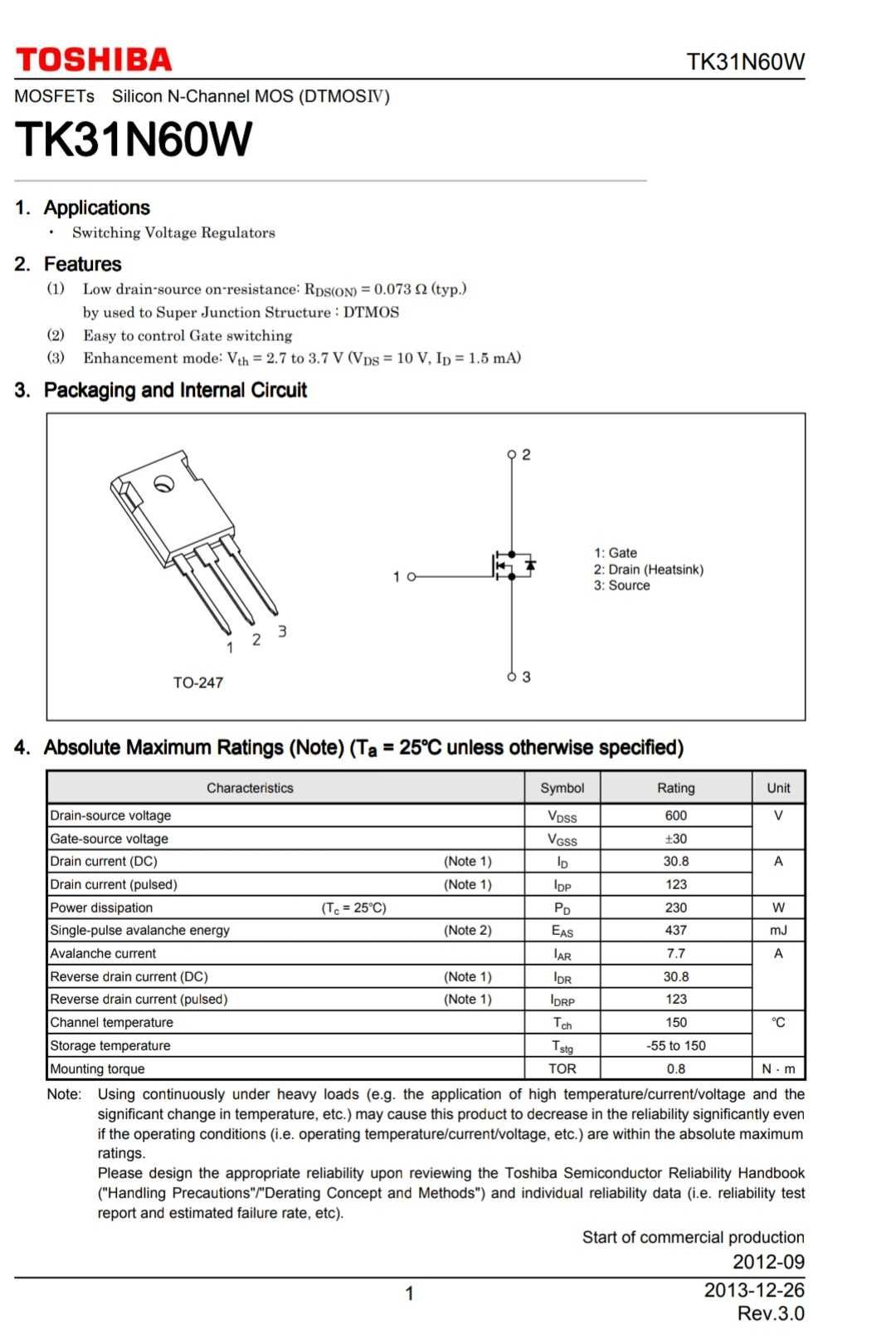 Транзістор TK31N60W-Toshiba N-Channel, орігинал