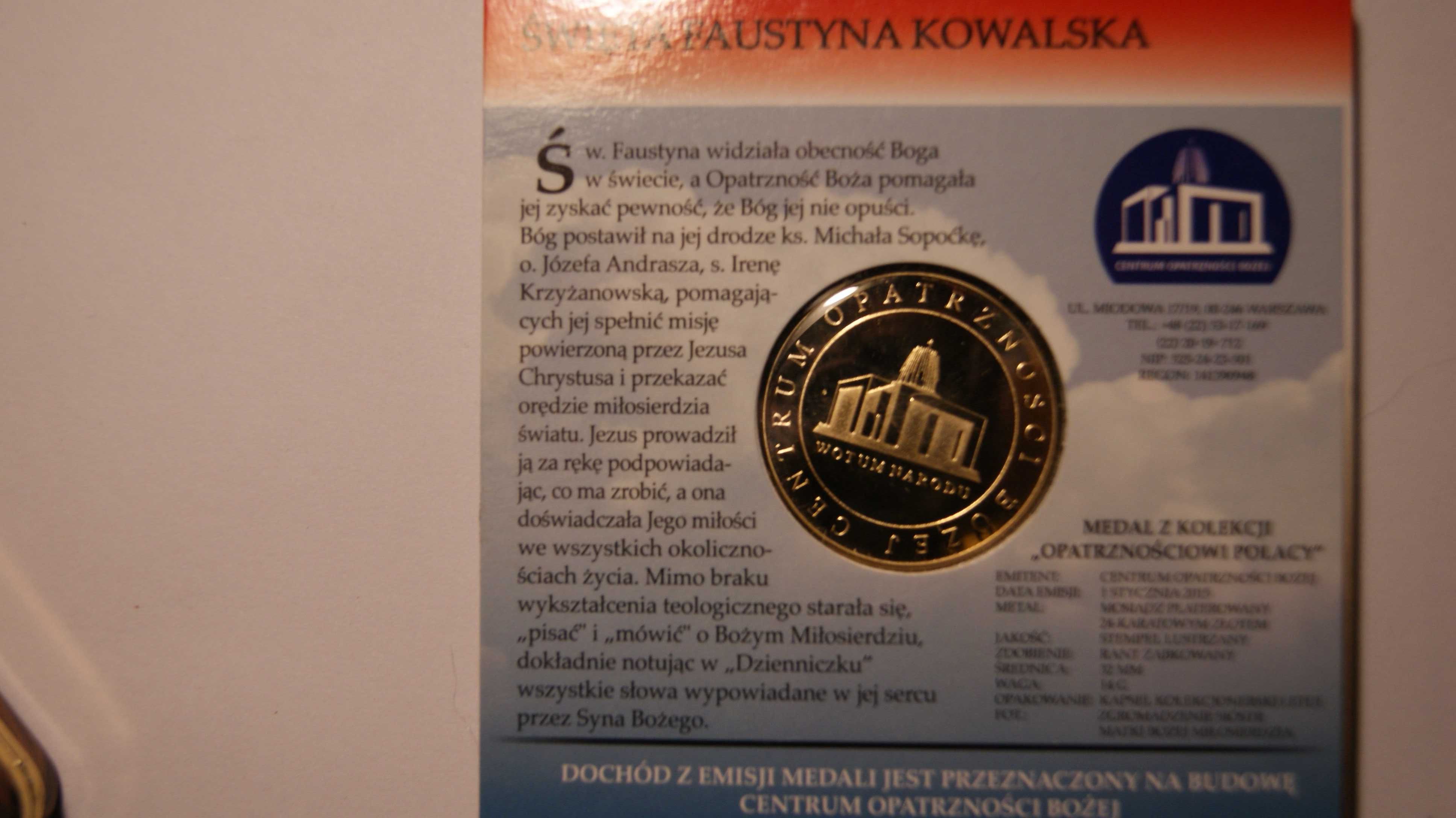 Medal okolicznościowy   Święta Faustyna Kowalska - złota emisja