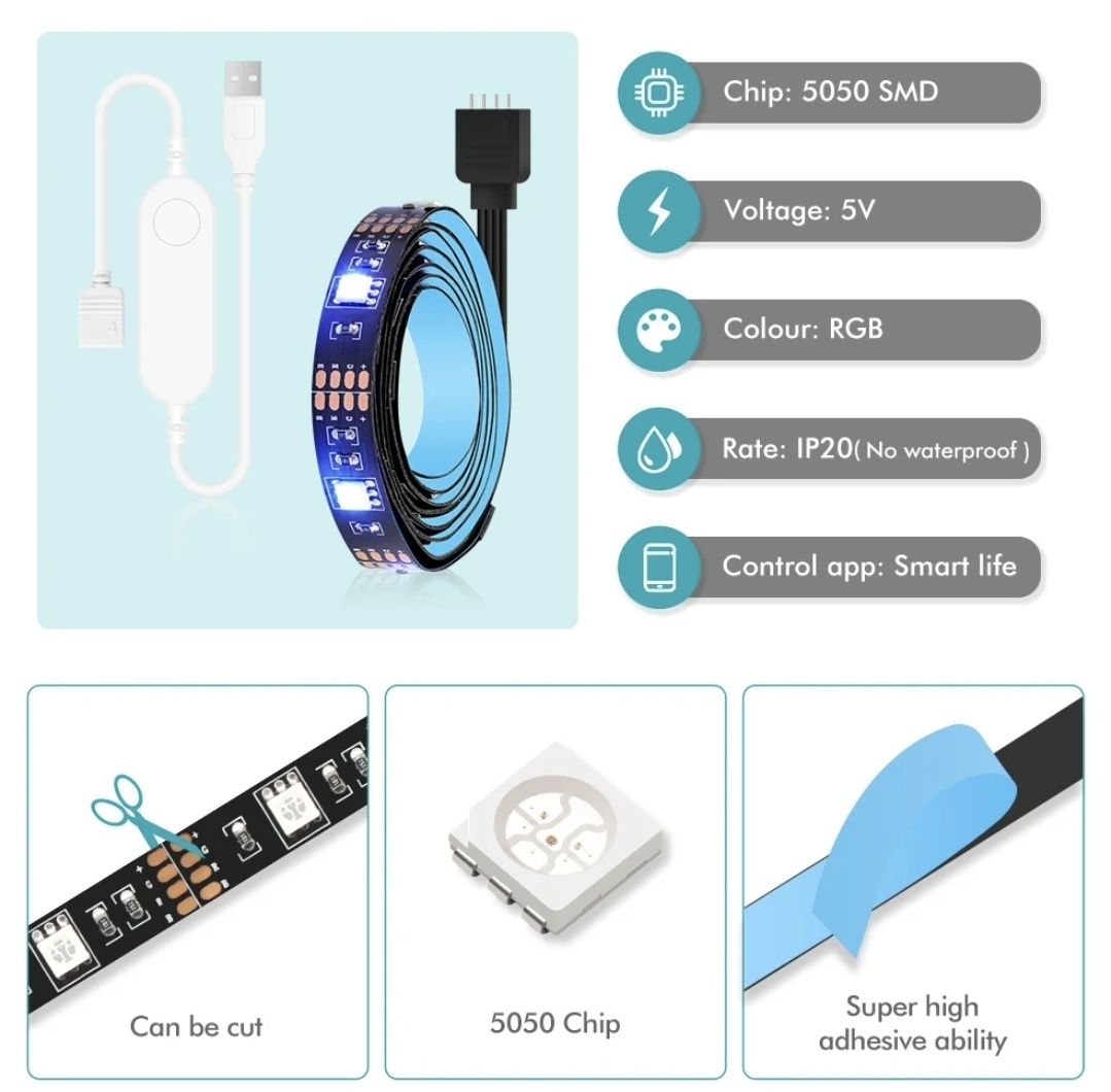 Inteligentna taśma LED RGB WiFi ZigBee TUYA 5 metrów  DC 5V
