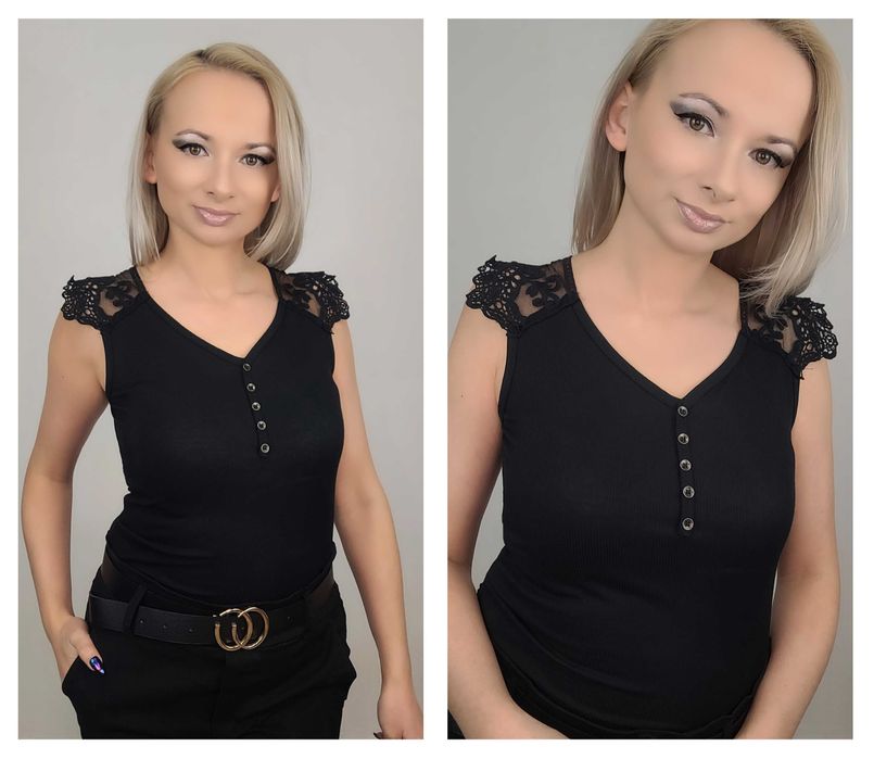 6KOLORÓW Bluzka elastyczna koronka r.Uni Top bambus TU KOLOR NIEBIESKI