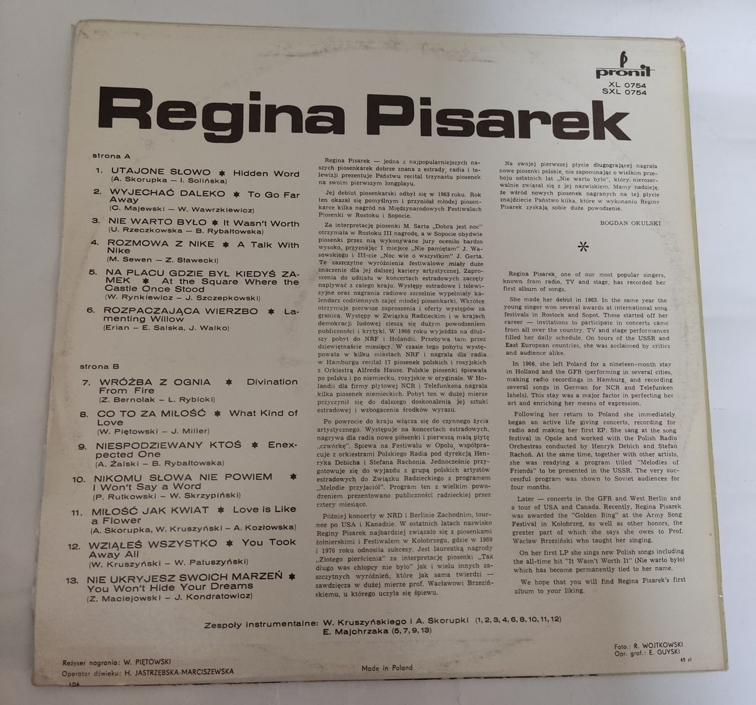 Płyta winylowa - Regina Pisarek - utajone słowo