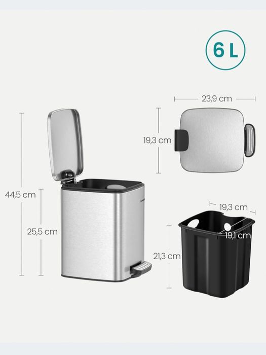 Kosz na śmieci Songmics 6 l srebrny