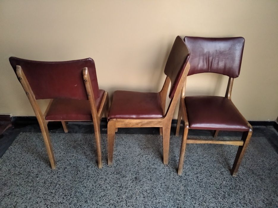 OKAZJA Krzesła drewniane skórzane 3szt