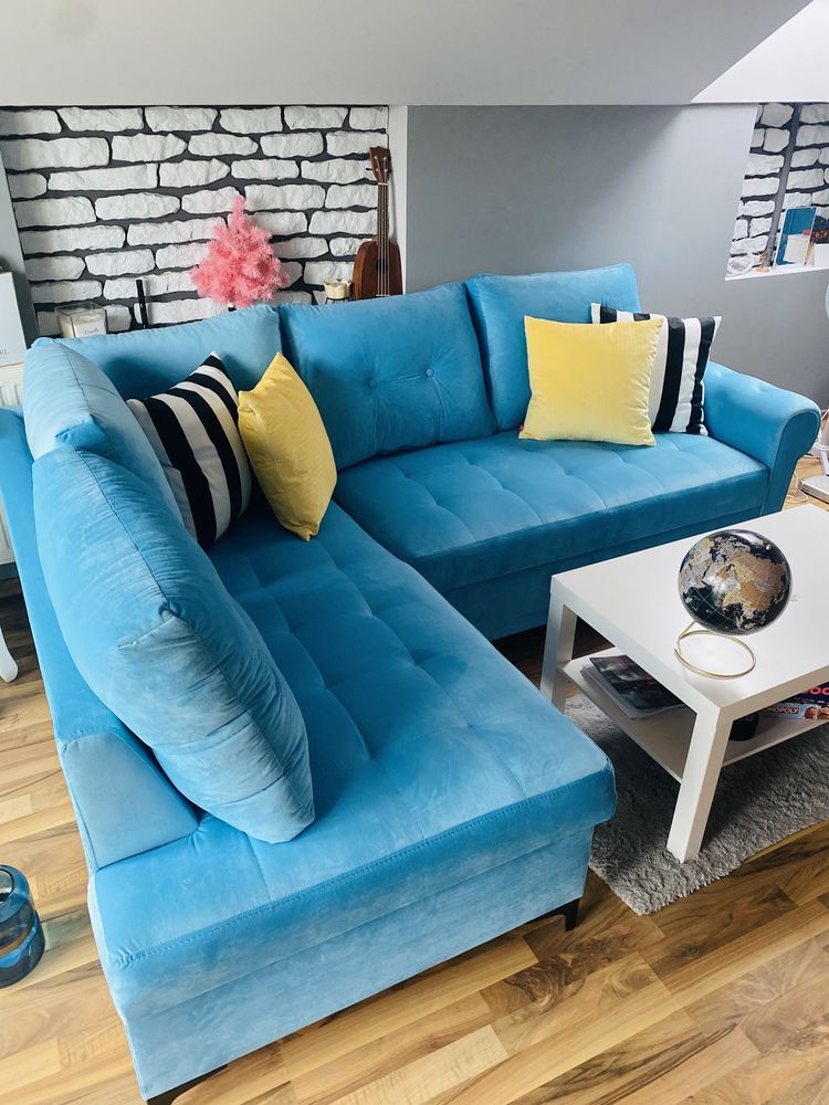 Narożnik Prestige f spania sofa styl glamour błękitny GRATIS TRANSPORT