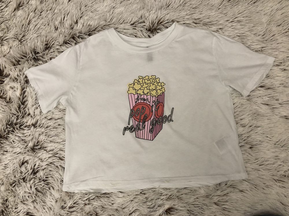 Biała koszulka z nadrukiem H&M rozmiar XS
