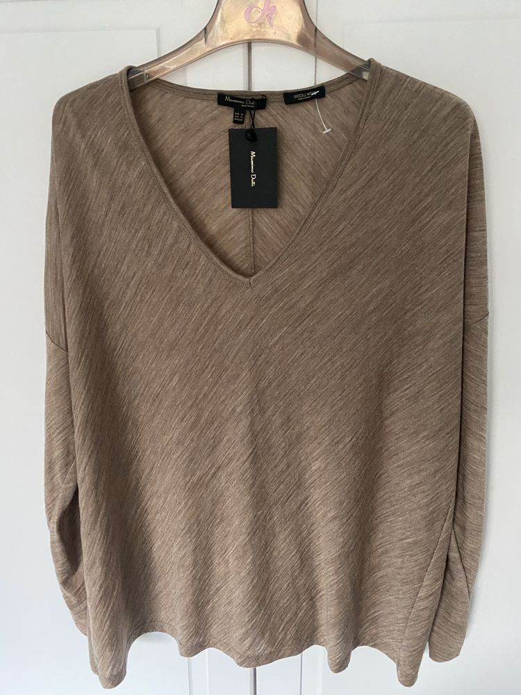 Massimo Dutti cienki sweterek oversize wełna lyocell ombre melanz