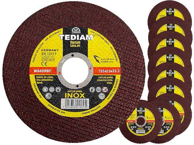 10x Tarcza tarcze do cięcia metalu INOX TEDIAM PREMIUM 125 x 0,8