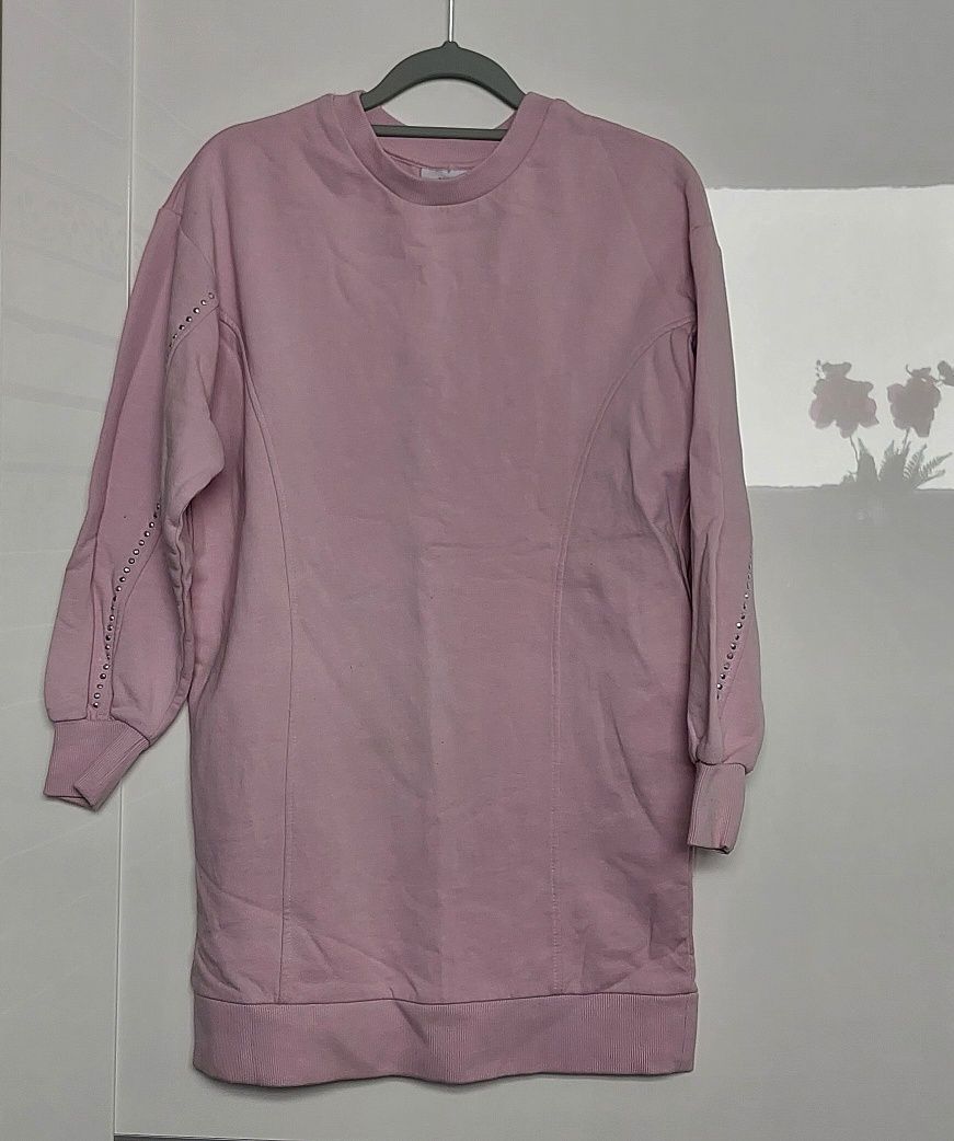 Bluza / tunika różowa z cyrkoniami na rękawach