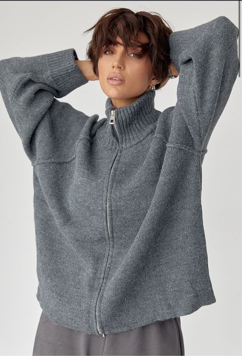 В’язаний кардиган на блискавці з рукавами реглан, кофта на змейке