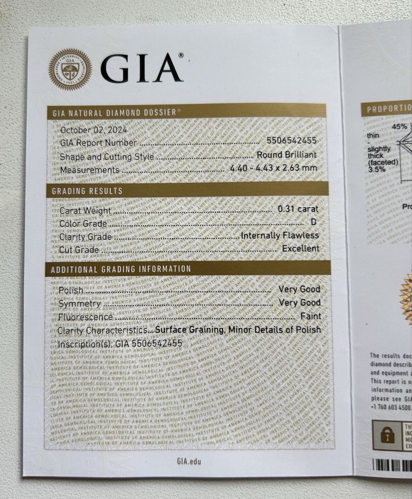 Diament 0,31ct Certyfikat GIA