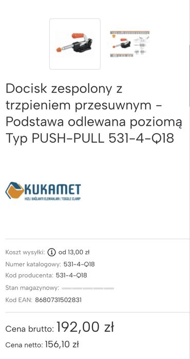 Sprzedam dociski zespolone Typ PUSH-PULL 531-4-Q18