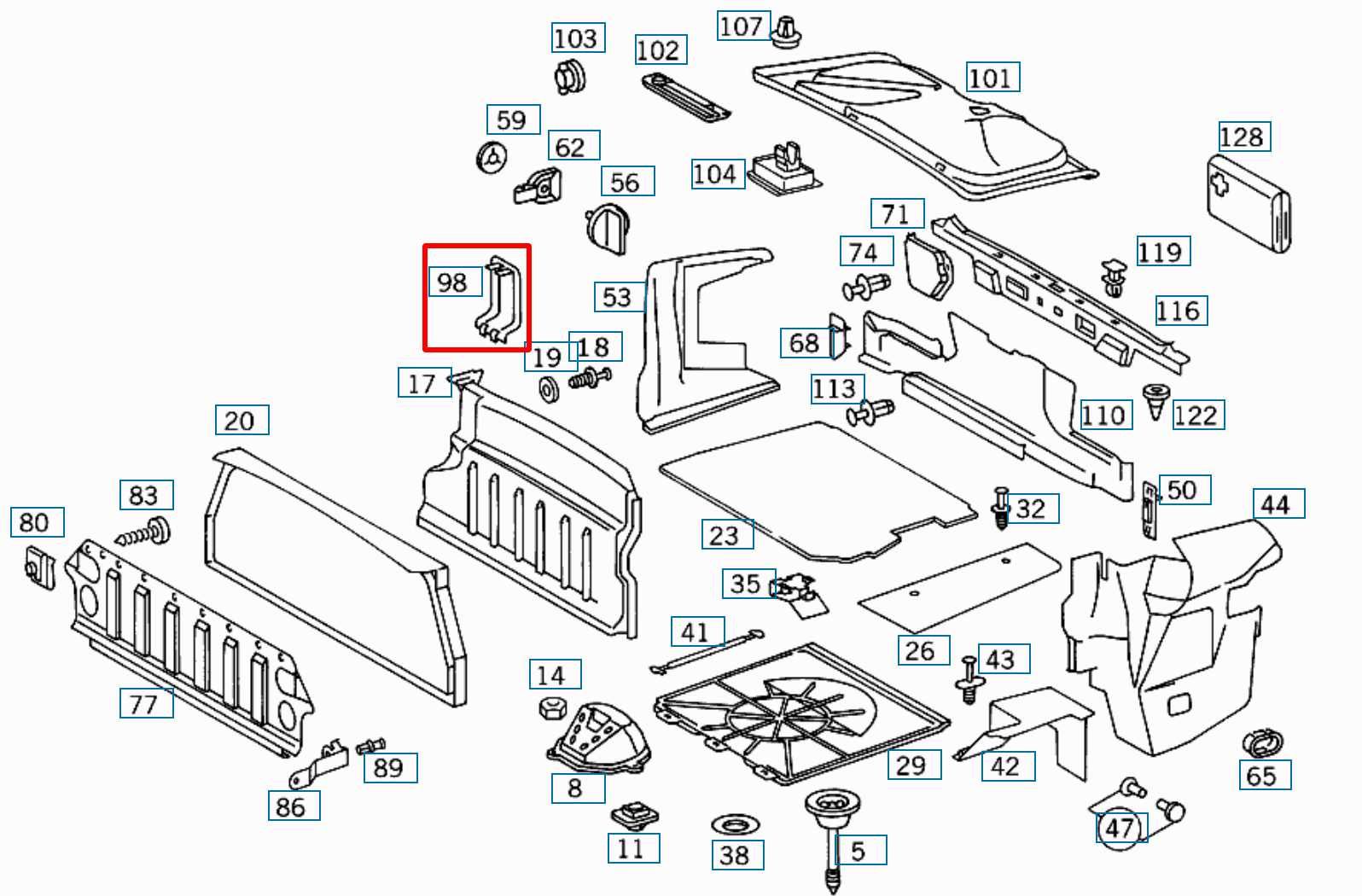 Mercedes R129 SL zaślepka bezpieczników osłona - bagażnik