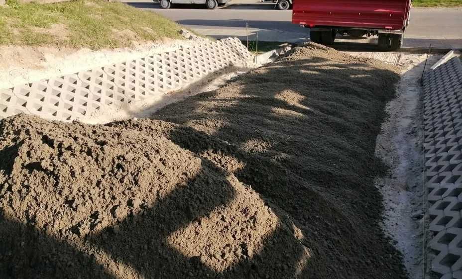 Beton półsuchy, zaprawy betonowe półsuche, transport wywrotką 3,5 tony