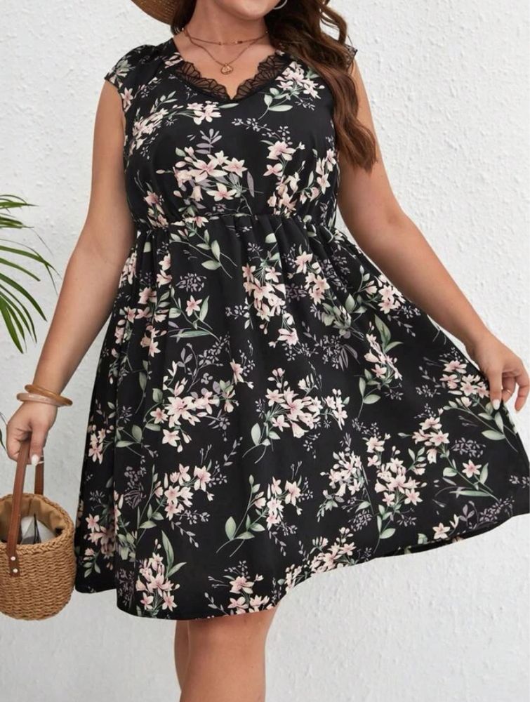 Sukienka plus size Boho czarna w kwiaty roz l xl 42-44